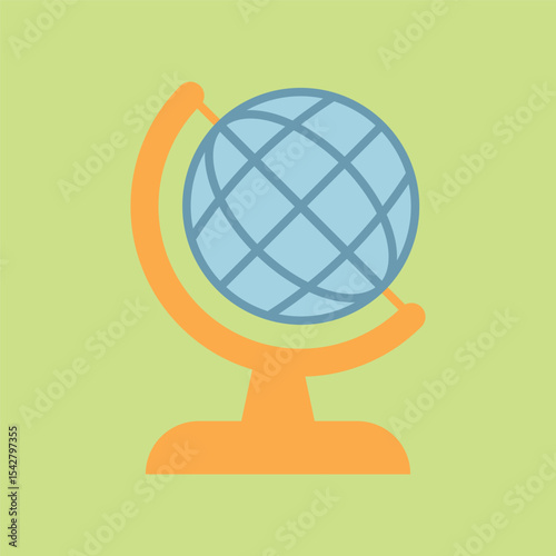 Globe with shaded continents and deep color contrast builds a rich and useful study icon.