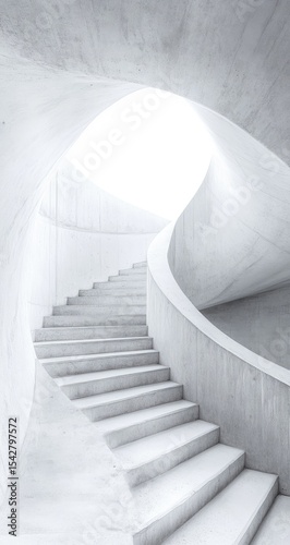 Modern, white spiral staircase