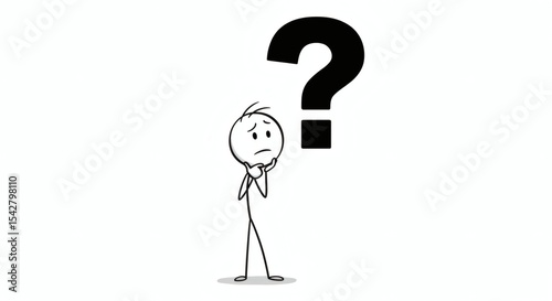 Confused Stick Figure Illustration Question Mark and Thoughtful Character