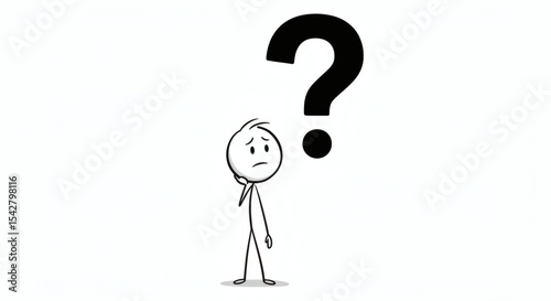 Contemplative Stick Figure Illustration Question Mark and Thoughtful Pose