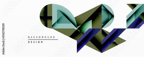 Abstract geometric shapes create dynamic background. Overlapping triangles form flowing patterns, utilizing shades olive, teal, navy. Modern design evokes movement, depth.