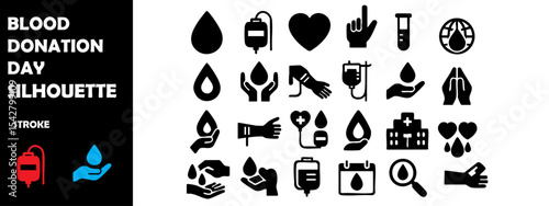 Blood Donation Day Silhouette Vector Set – Health Awareness, Charity, and Medical Aid Concepts