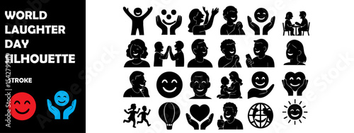 World Laughter Day Silhouette Vector Set – Smiling Faces, Fun Celebration, and Joyful Expression