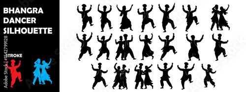 Bhangra Dancer Silhouette Vector Set – Punjabi Folk Dance, Celebration and Cultural Festivity