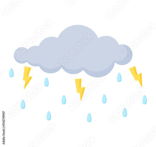 rainy day weather cloud rain with thunderstorm flat illustration