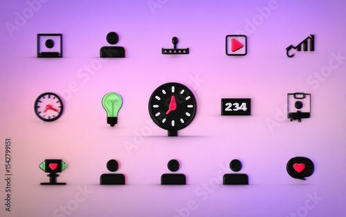 Collection of 2D icons, 3D style