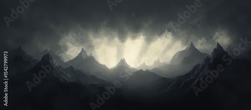 Mountain range bathed in ethereal light