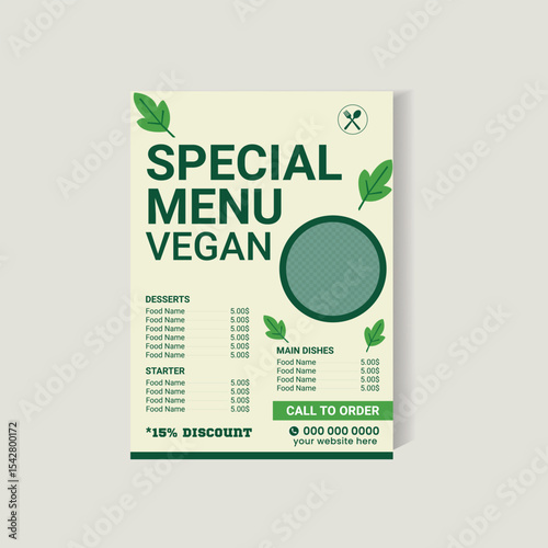Vegan Special Menu Flyer Template – Organic Restaurant Food Menu Design