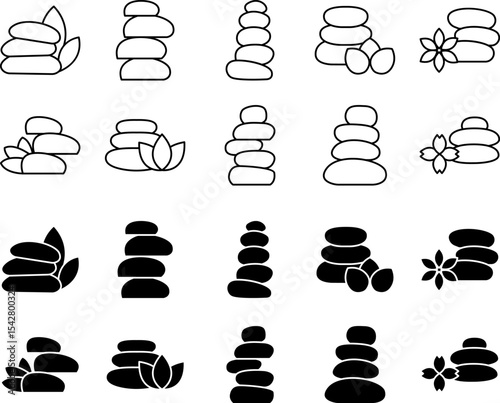 Minimal Vector Set Zen Stone for Wellness and Spa