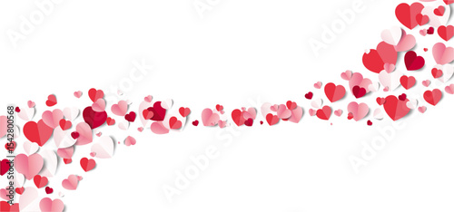 Valentine's Day romantic banner background with a flowing stream of red and pink hearts.