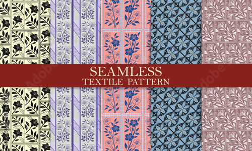 Elegant Seamless Textile Patterns Floral, Geometric & Striped Designs