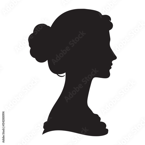 Classic Female Silhouette – Elegant Woman Profile Vector on White Background