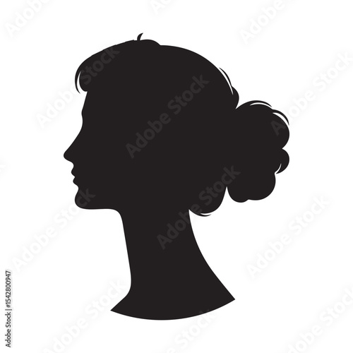Classic Female Silhouette – Elegant Woman Profile Vector on White Background