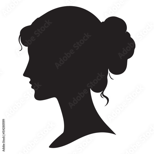 Classic Female Silhouette – Elegant Woman Profile Vector on White Background