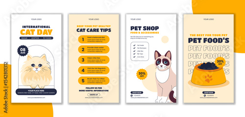 Flat Cartoon Cat Illustration for International Cat Day Social Media Celebration Stories