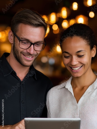Two People Engaged in Discussion While Using Tablet Together