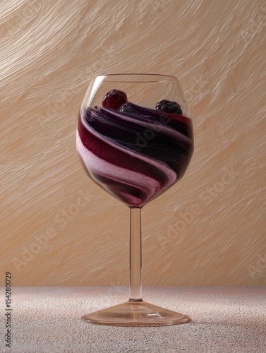 Elegant Wine Glass with Blackcurrant Swirl and Creamy Parfait Layers
