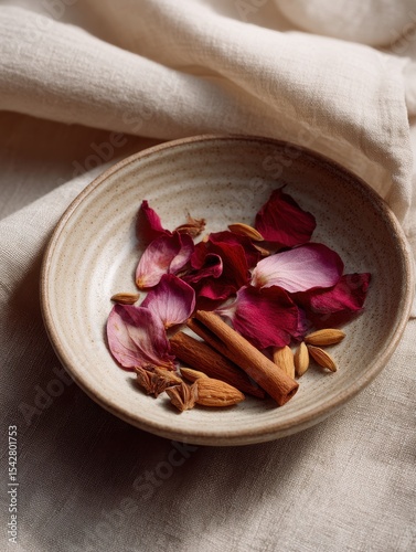 Decorative Bowl with Intermingled Flower Petals and Spices