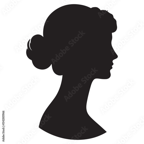 Classic Female Silhouette – Elegant Woman Profile Vector on White Background