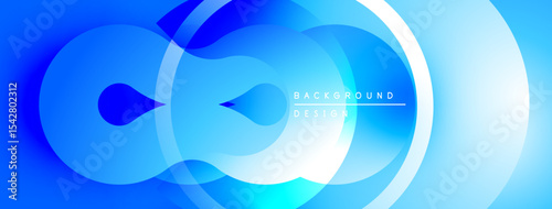 Abstract blue design features flowing shapes, gradients. Modern composition creates dynamic visual effect. Smooth curves suggest movement, energy.