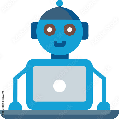 Friendly AI Robot Appearing On Laptop Screen