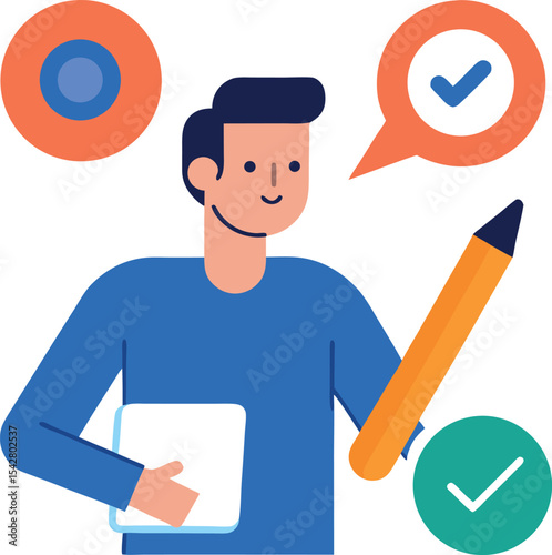 Man Holding Pencil And Search Icon With Chatbot