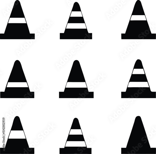 traffic cone icon set, barrier symbol, vector Illustration