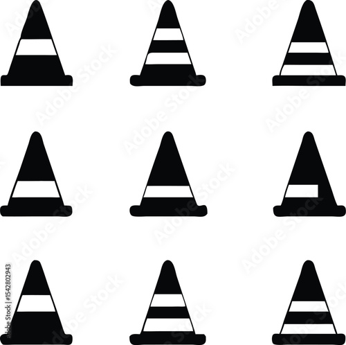 traffic cone icon set, barrier symbol, vector Illustration