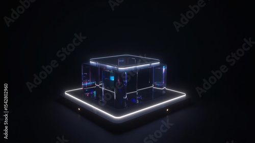 Futuristic Product Launch Stage - Blue Glowing Podium for Smartphone Showcase