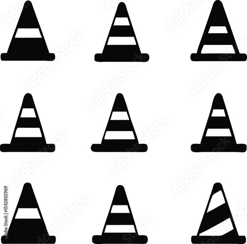 traffic cone icon set, barrier symbol, vector Illustration