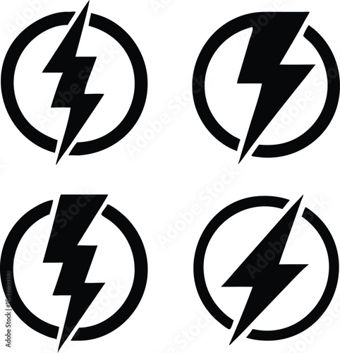 Lightning bolt icon set, Energy and thunder electricity symbol concept, Flash sign in the circle, vector Illustration