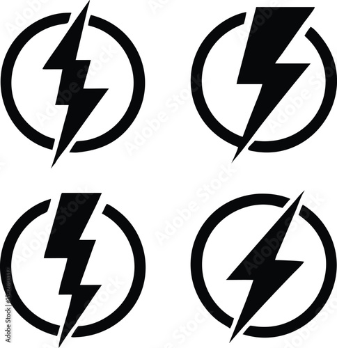 Lightning bolt icon set, Energy and thunder electricity symbol concept, Flash sign in the circle, vector Illustration