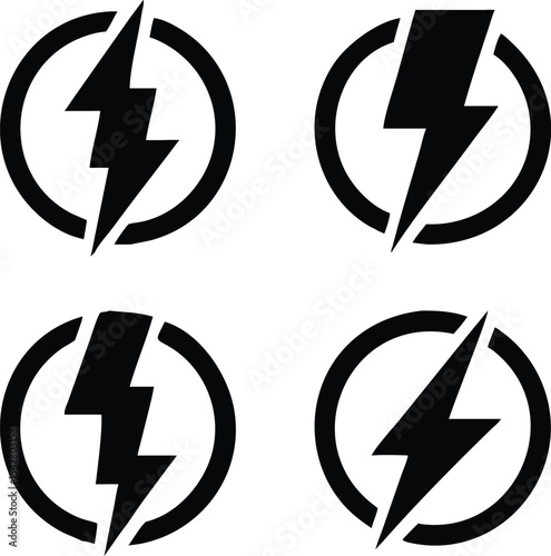 Lightning bolt icon set, Energy and thunder electricity symbol concept, Flash sign in the circle, vector Illustration