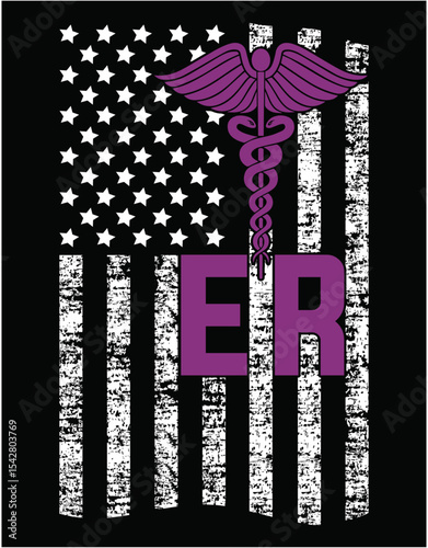 Vintage USA ER Emergency Room Nurse American Flag - printable editable vector art file.