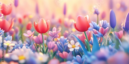 Vibrant flower field in pastel colors