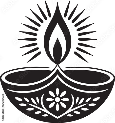 Festive Diya oil lamp with radiant flame and intricate design for Hindu Diwali celebrations and traditional ceremonies