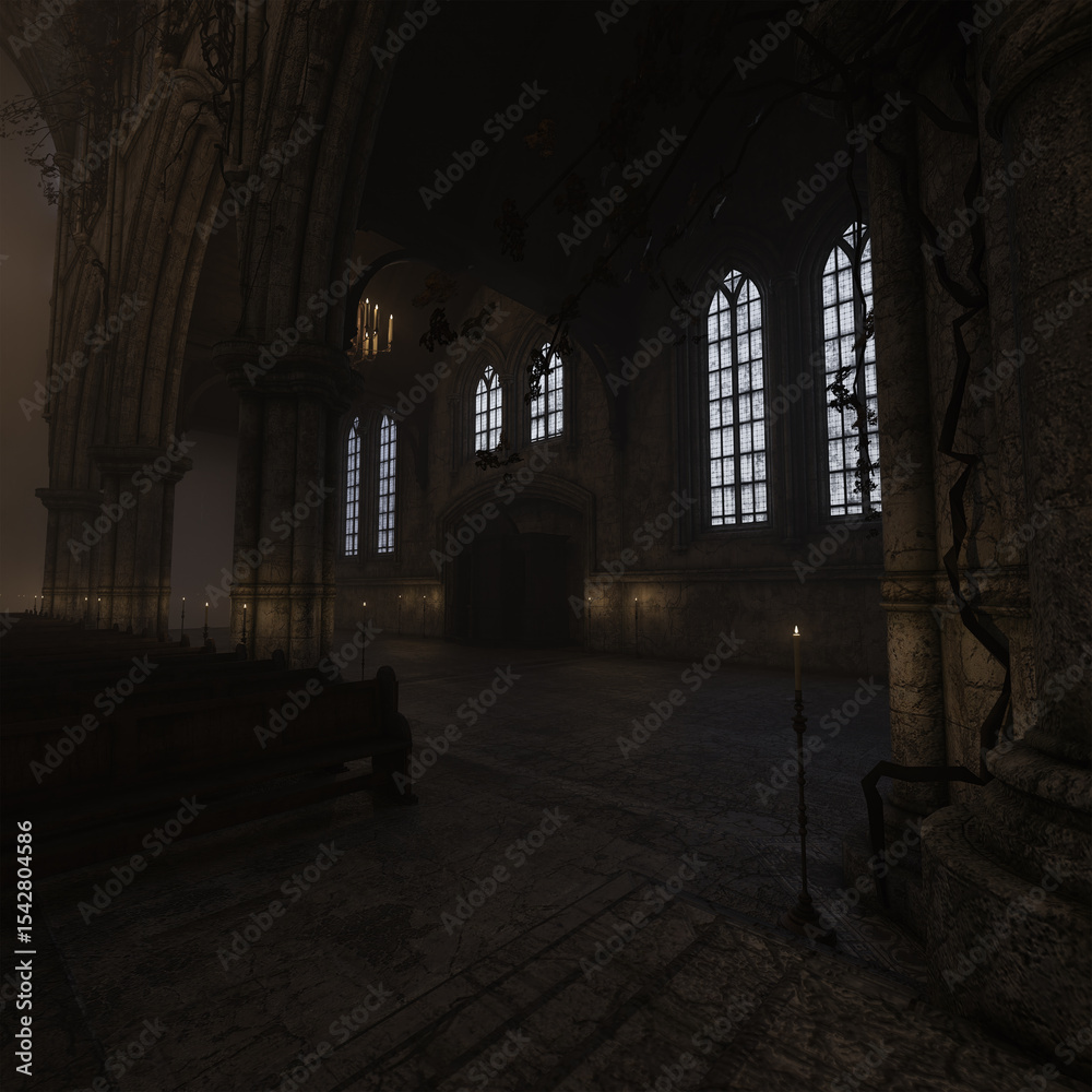 3D rendered illustration of an old empty gothic chapel 3D rendered illustration of an old empty gothic chapel