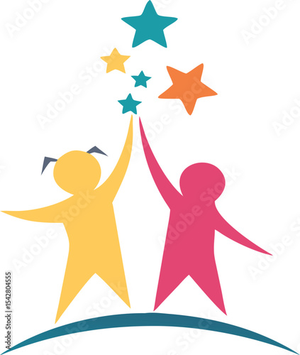 Children Education Logo - Happy Kids Education. Creative Children Reaching Star Education Logo. Happy kids logo vector illustration. kids concept vector illustration icon.