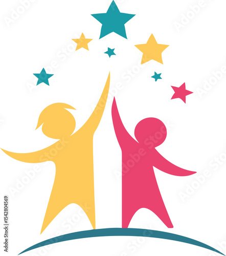 Children Education Logo - Happy Kids Education. Creative Children Reaching Star Education Logo. Happy kids logo vector illustration. kids concept vector illustration icon.