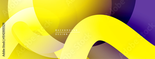 Abstract yellow, purple design. Smooth curves create dynamic composition. Modern aesthetic, vibrant colors, flowing shapes.