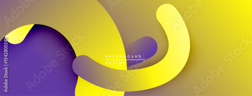 Abstract flowing shapes, vibrant yellow, purple hues. Modern design, smooth gradients create dynamic visual effect.