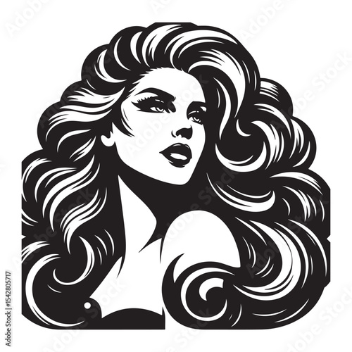 Vintage woman head 60s style, Young woman, Retro comics woman head illustration