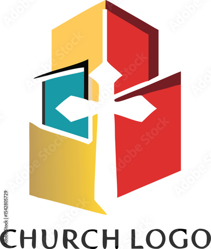 Church Logo template whit dove, Christian symbols. The Cross of Jesus, vector
