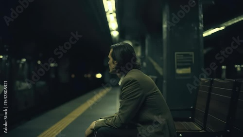Waiting alone on a deserted train platform while contemplating life and choices at night