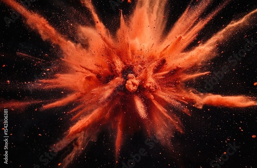 Exploding coral powder on black background