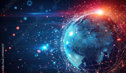 Global network, interconnected Earth, digital connections