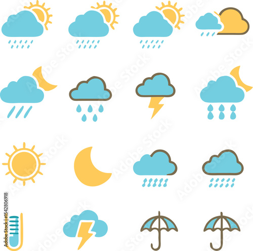 Set of weather icons set. Flat vector symbols on white background.
