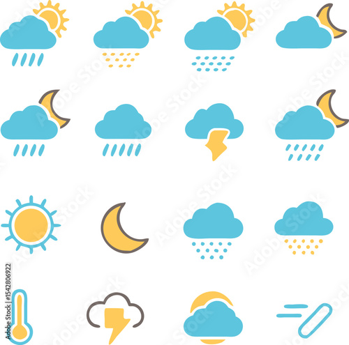 Set of weather icons set. Flat vector symbols on white background.