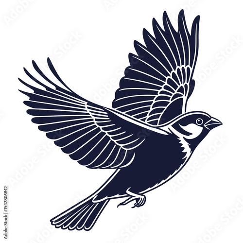Elegant sparrow bird in flight silhouette