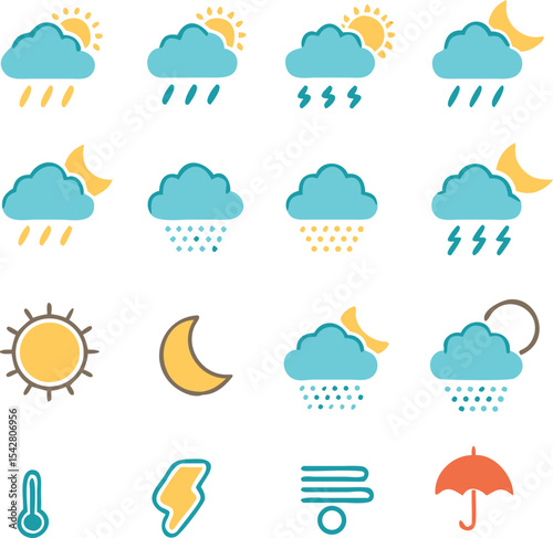 Set of weather icons set. Flat vector symbols on white background.